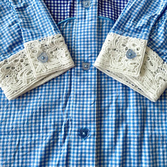 Teddy Fresh Women's Blue Button-Up Gingham Shirt Dress size S/M NWOT NEW - Picture 3 of 7